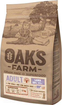 Сухой корм для собак Oak's Farm Беззерновой для взрослых собак мал. и миниат. пород. Ягненок - фото