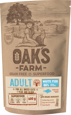 Сухой корм для кошек Oak's Farm Беззерновой для взрослых кошек. Белая рыба - фото