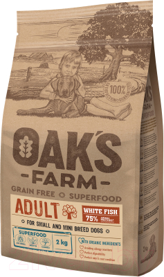 Сухой корм для собак Oak's Farm Беззерновой для взрослых малых и мини пород. Белая рыба - фото