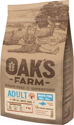 Сухой корм для собак Oak's Farm Беззерновой для взрослых собак всех пород. Белая рыба - фото