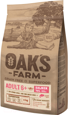 Сухой корм для собак Oak's Farm Беззерновой для зрелых собак малых и миниатюрных пород. Лосось - фото