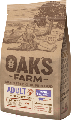 Сухой корм для собак Oak's Farm Беззерновой для взрослых собак всех пород. Ягненок - фото