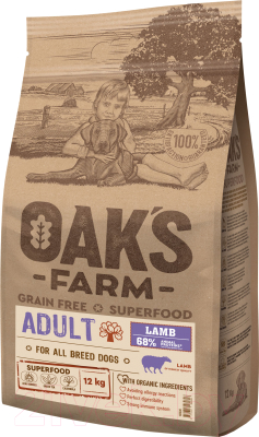 Сухой корм для собак Oak's Farm Беззерновой для взрослых собак всех пород. Ягненок - фото