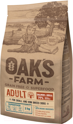 Сухой корм для собак Oak's Farm Беззерновой для малых и миниатюрных пород. Лосось и криль - фото