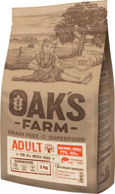 Сухой корм для собак Oak's Farm Беззерновой для взрослых собак всех пород. Лосось и криль - фото