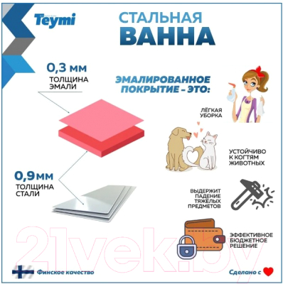 Ванна стальная Teymi Lina 120x70x38 / T100113