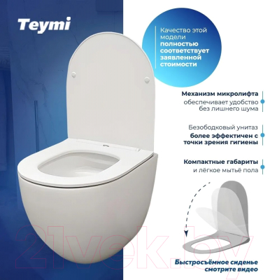 Унитаз подвесной Teymi Lina Media / T40105