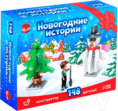 Конструктор Unicon Новогодние истории, снеговик и мальчик / 7774560 - фото