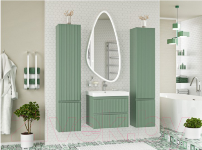 Шкаф-пенал для ванной Brevita Victory 35 / VIC-05035-080R (зеленый матовый)