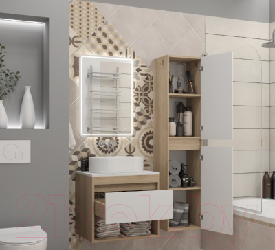 Шкаф-пенал для ванной Teymi Ritta / T60522 (дуб эврика/белый матовый)