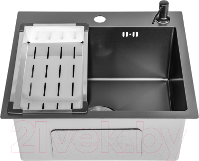 Мойка кухонная со смесителем Saniteco 5045 Nano + смеситель Spike (с сифоном, дозатором и коландером)
