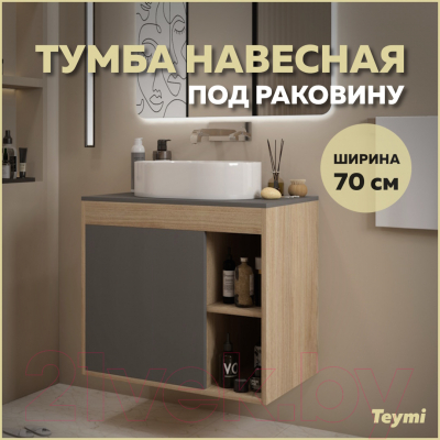 Тумба под умывальник Teymi Nura 70 / T60530 (дуб эврика/графит матовый)