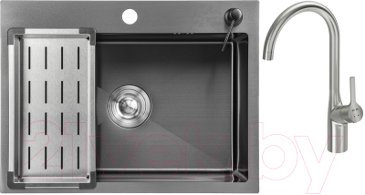 Мойка кухонная со смесителем Saniteco 6045 Nano + Spike F9S07011 - фото