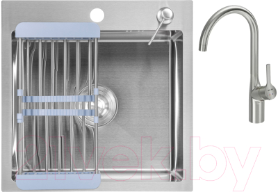 Мойка кухонная со смесителем Saniteco 4848 + Spike F9S07011 - фото