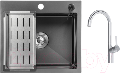 Мойка кухонная со смесителем Saniteco 5045 Nano + Spike F9S07000 - фото