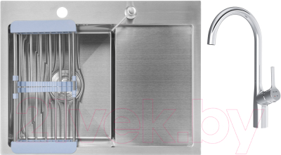 Мойка кухонная со смесителем Saniteco 6550-L + Spike F9S07000 - фото