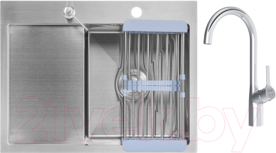 Мойка кухонная со смесителем Saniteco 6550-R + Spike F9S07000 - фото