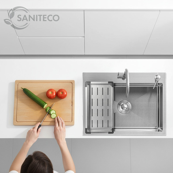 Мойка кухонная со смесителем Saniteco 6045 + Spike F9S07000