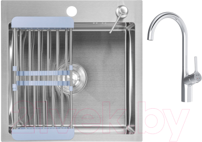 Мойка кухонная со смесителем Saniteco 4848 + Spike F9S07000 - фото