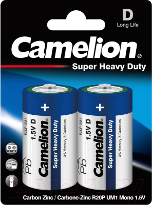 Комплект батареек Camelion R20P-ВР2 Blue 12/144 - фото