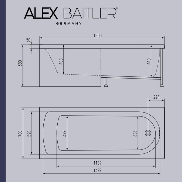 Ванна акриловая Alex Baitler Michigan 150х70