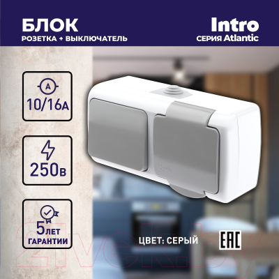 Блок выключатель+розетка INTRO Atlantic 5-701-03 / Б0050947