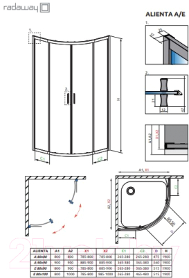Душевой уголок Radaway Alienta Black A 90x190 / 10229090-54-01