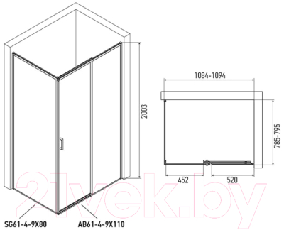 Душевая стенка Alex Baitler 80x200 / SG61C80