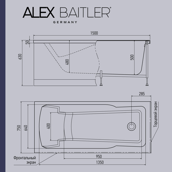 Ванна акриловая Alex Baitler Madin 150x75