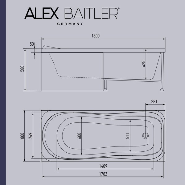 Ванна акриловая Alex Baitler Saima 180x80