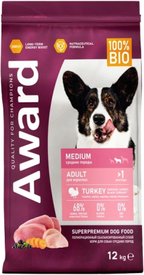 Сухой корм для собак Award Д/взр. собак с индейкой и курицей с доб. моркови и ч. смородины - фото