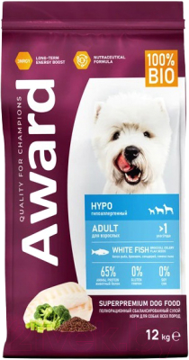 Сухой корм для собак Award Hypo д/взр. собак с белой рыбой с добавл. брокколи, сельдерея - фото