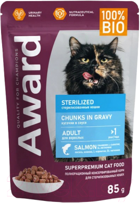 Влажный корм для кошек Award Sterilized для взрослых кошек кусочки в соусе с лососем - фото