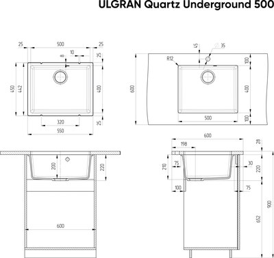 Мойка кухонная Ulgran Quartz Underground 500