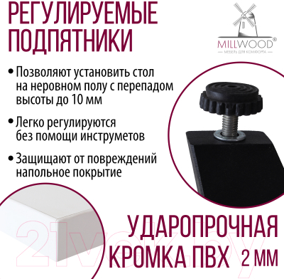 Обеденный стол Millwood Женева 2 Л 130x80x75