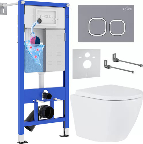 Унитаз подвесной с инсталляцией Roxen StounFix Dual Fresh 966352 - фото