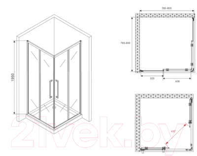 Душевой уголок Abber Schwarzer Diamant AG02080BMH