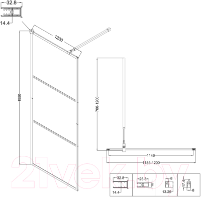 Душевая стенка Niagara NG-688-12BLACK 120x195