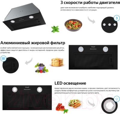 Вытяжка скрытая Weissgauff Dubhe 60 PB BL