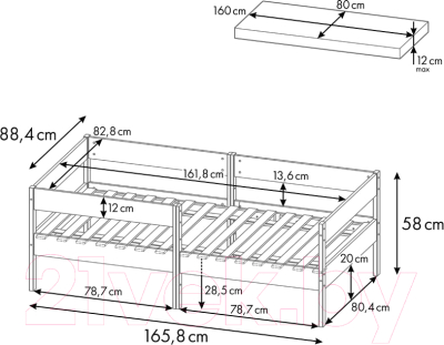 Односпальная кровать детская Polini Kids Simple 3435 / 0002786.9