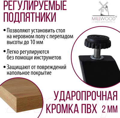 Обеденный стол Millwood Женева 2 Л 160x80x75