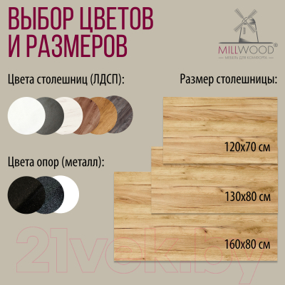 Обеденный стол Millwood Женева 2 Л 160x80x75