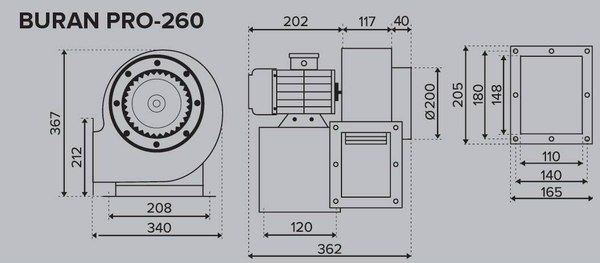 Вентилятор радиальный ERA Pro Buran 260 2K M L