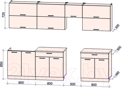 Кухонный гарнитур Интерлиния Мила Gloss 50-29