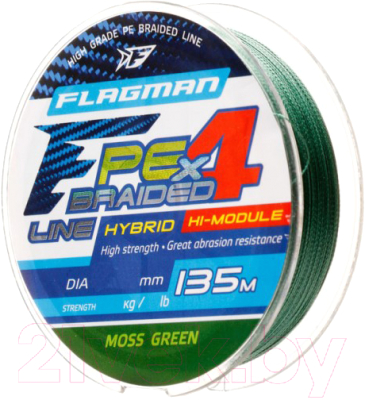Леска плетеная Flagman Fishing PE Hybrid F4 135m MossGreen 0.08mm. 3.6кг/8lb / 26135-008 - фото