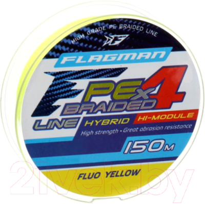 Леска плетеная Flagman Fishing PE Hybrid F4 150m FluoYellow 0.12mm 6.4кг/14lb / 25150-012 - фото