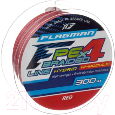 Леска плетеная Flagman Fishing PE Hybrid F4 300м Red 0.40мм 25кг 55lb / 30300-040 - фото