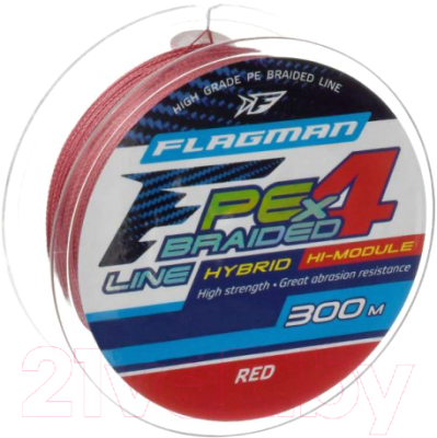 Леска плетеная Flagman Fishing PE Hybrid F4 300м Red 0.45мм 29.5кг 65lb / 30300-045 - фото