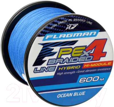 Леска плетеная Flagman Fishing PE Hybrid F4 600м Ocean Blue 0.50мм 32.5кг 70lb / 31600-050 - фото