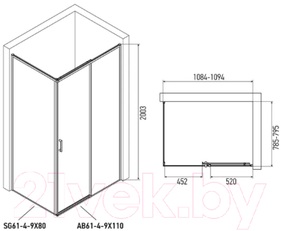 Душевая стенка Alex Baitler SG64B80